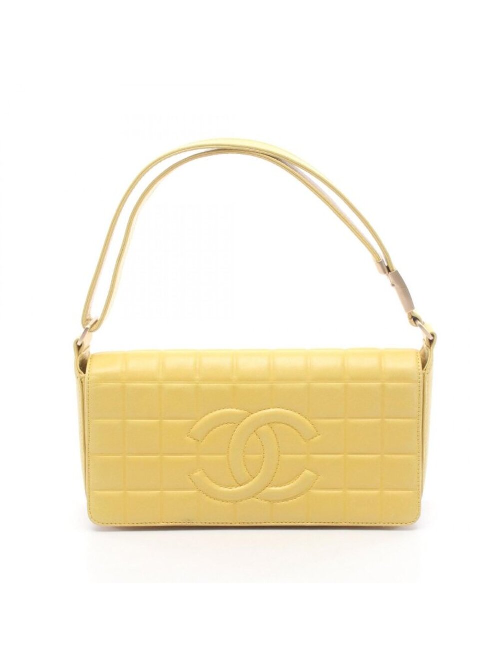 Chanel Shoulder Bag CC Logo Choco Bar Yellow Lambskin